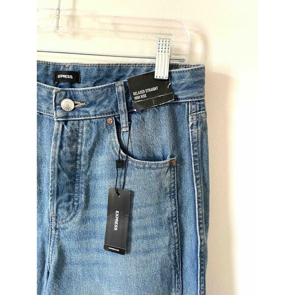 Express Button Fly Relaxed Straight High Rise Jeans Black Size 8 Short - Picture 5 of 12